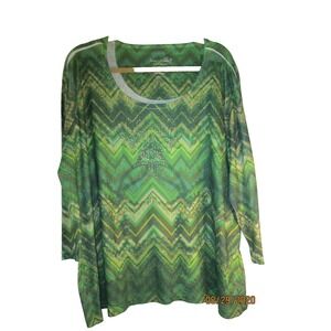 Jane Ashley Womens Embellished 3/4 Sleeve Poly Stretch Green Tee Plus Size 2X